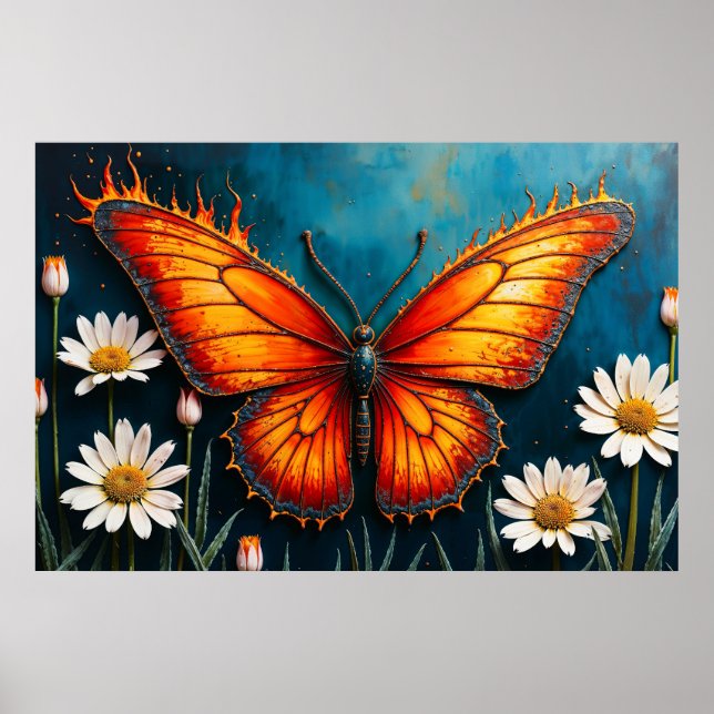 Poster Brûler papillon brillant monarque ailes art (Devant)