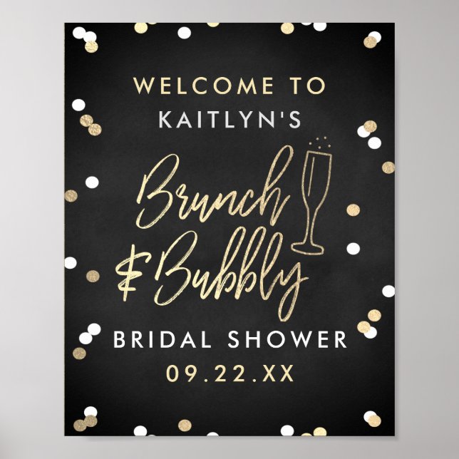 Poster Brunch & Bubbly Confetti Fête des mariées Bienvenu (Devant)