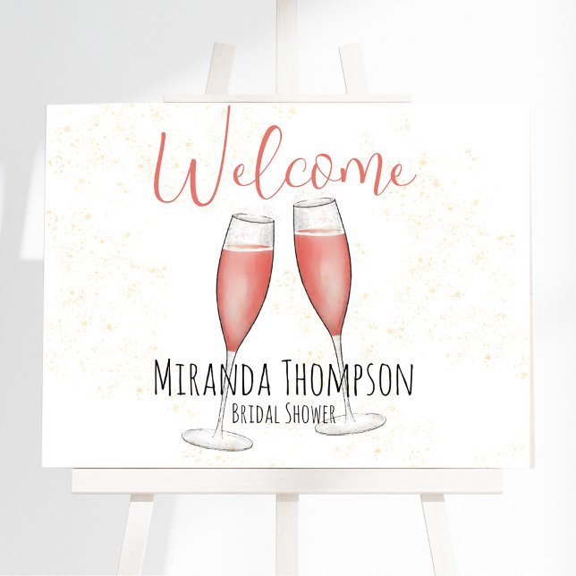 Poster Brunch de bienvenue et champagne Fête des mariées  (Bridal Shower welcome poster sign. with whimsical calligraphy script. )