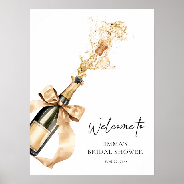 Poster Brunch et Fête des mariées champagne Bubbly Bienve (Devant)