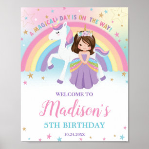 Poster Brunette Princess Unicorne Anniversaire Arc en cie