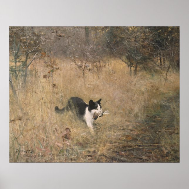 Poster Bruno Liljefors - Chasse aux oiseaux chats (Devant)