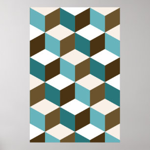 Poster Bruns de sarcelles d'hiver de motif de cube blancs