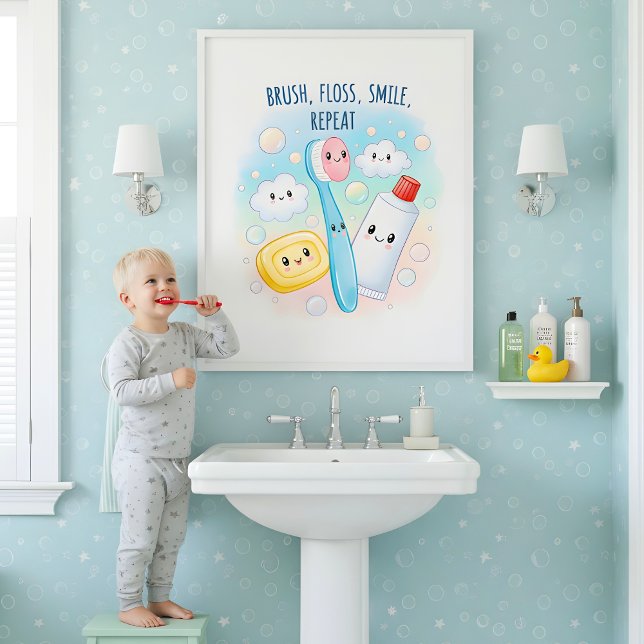 Poster Brush, Floss, Flush, Wash Kids Bathroom Wall Art (Créateur téléchargé)