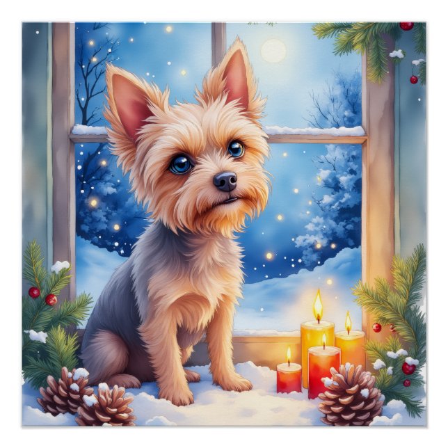 Poster Brussels Griffon Frosted Window Christmas Art (Devant)