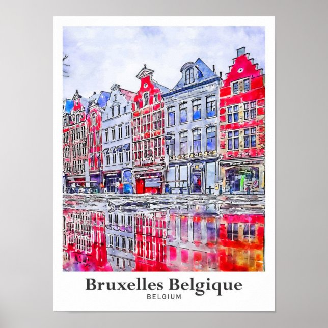 Poster Bruxelles Belgique Aquarelle Voyage (Devant)