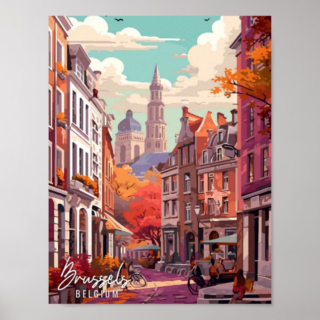 Poster Bruxelles Belgique Illustration de voyage Art vint (Devant)
