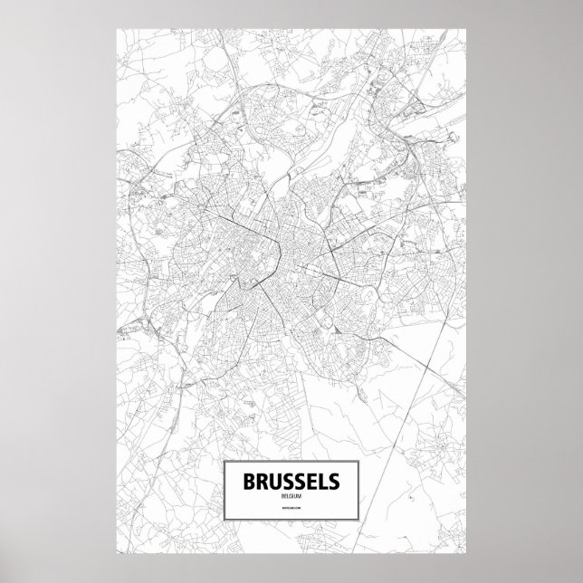 Poster Bruxelles, Belgique (noir sur blanc) (Devant)