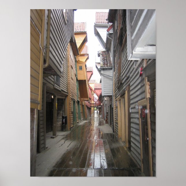 Poster : Bryggen Walkway, Bergen, Norvège (Devant)