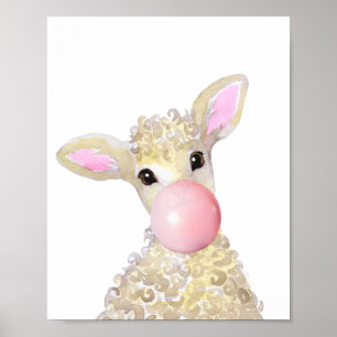 Poster Bubble Gum Pépinière Ferme d'Agneaux Bébés Moutons