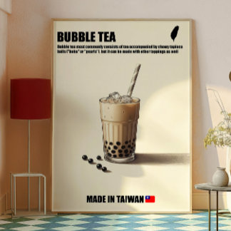 Poster Bubble Tea Wall Art, Boba Boire Cuisine tendance