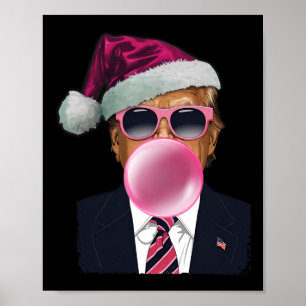 Poster Bubblegum Trump souffler bulle gomme Noël rose
