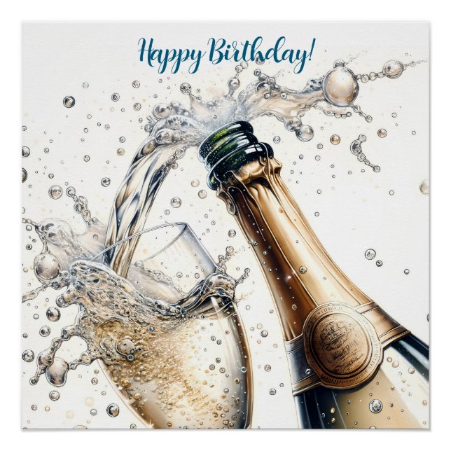 Poster Bubbly champagne Joyeux anniversaire (Devant)