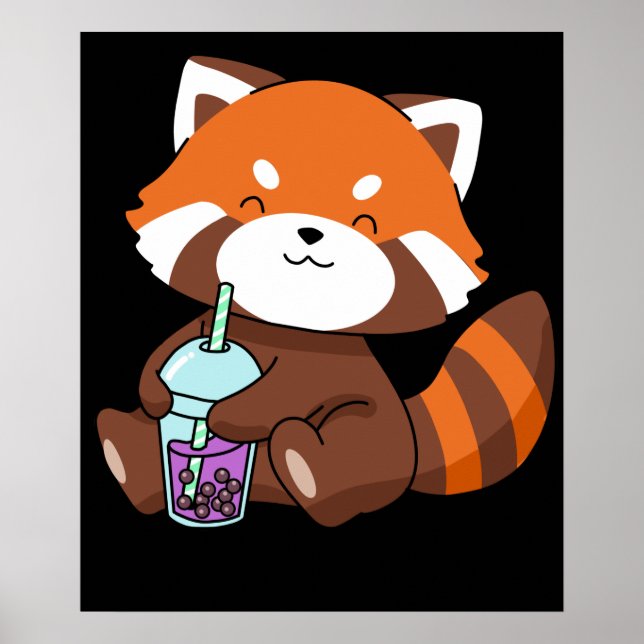 Poster Buble Tea Gift Girl Red Panda Boba Tea Bubble Tea (Devant)