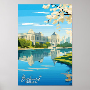 Poster Bucarest Roumanie Art illustration de voyage vinta