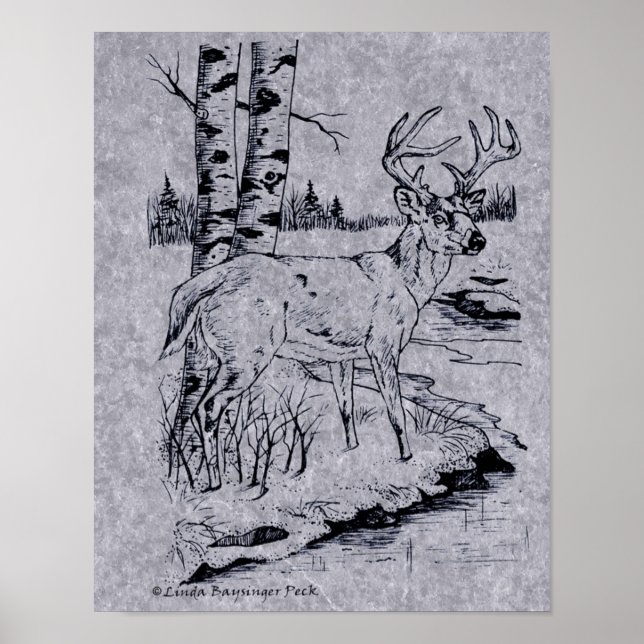 Poster Buck Buck Encre blanche Dessin Creek (Devant)