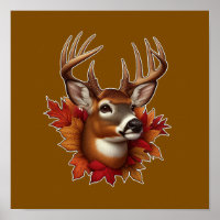 Buck Deer entouré de feuilles d'automne