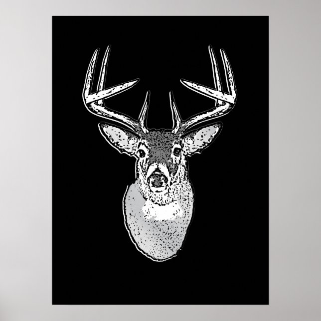 Poster Buck on Bold Black White Tail Deer (Devant)