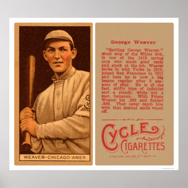 Poster Buck Weaver White Sox Baseball 1912 (Devant)