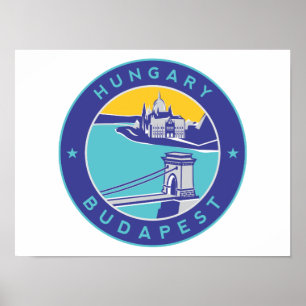 Poster Budapest, Hungary, Magyar, Danube River,