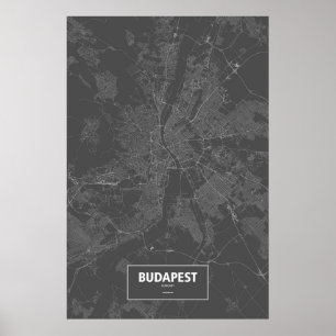 Poster Budapest, Hungary (white on black)