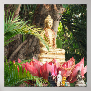 Poster buddhism, buddha, statue, religion, golden, asia,