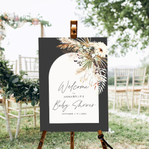 Poster Budget baby shower pampas noir moderne élégant