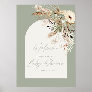 Poster Budget baby shower pampas sauge vert chic élégant