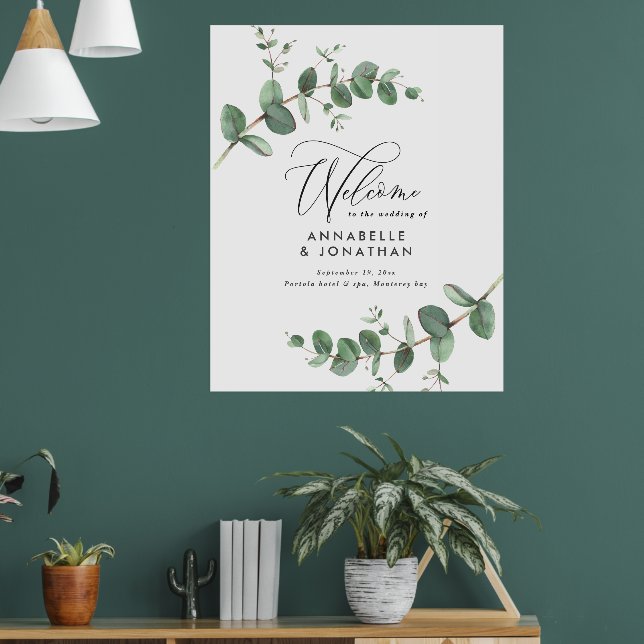 Poster Budget simple mariage élégant accueil eucalyptus (Salon 1)