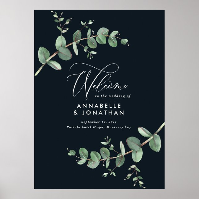 Poster Budget simple mariage élégant noir eucalyptus pos (Devant)