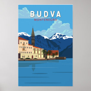 Poster Budva Monténégro Art de voyage rétro vintage
