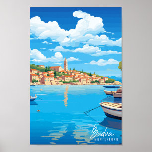 Poster Budva Monténégro Art Voyage Illustration Vintage