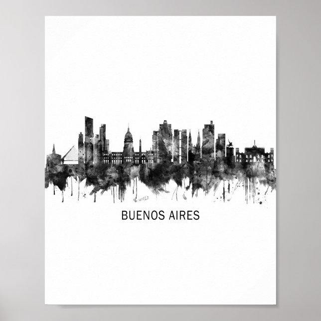 Poster Buenos Aires Argentine Skyline BW (Devant)