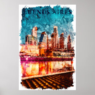 Poster Buenos Aires Argentine Skyline par nuit City View