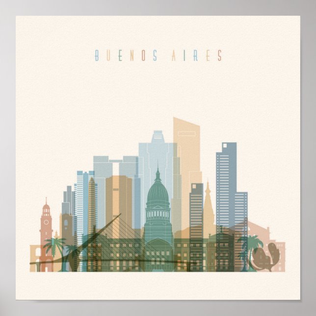 Poster Buenos Aires, Argentine | Ville Skyline (Devant)