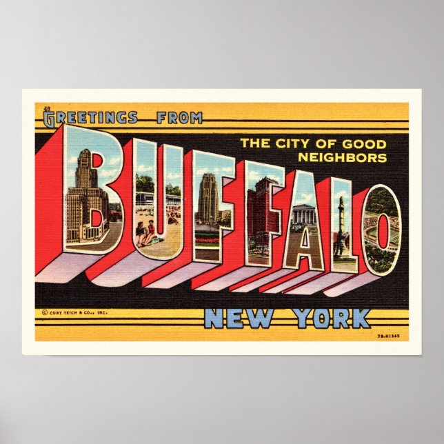 Poster Buffalo New York - Rétro Salutation Imprimer (Devant)