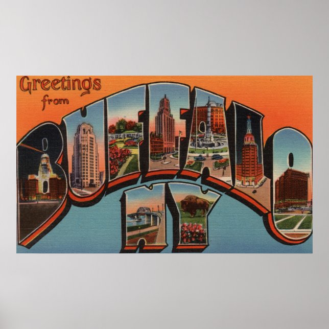 Poster Buffalo, New York - Scènes de grandes lettres (Devant)
