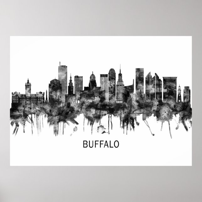 Poster Buffalo New York Skyline BW (Devant)