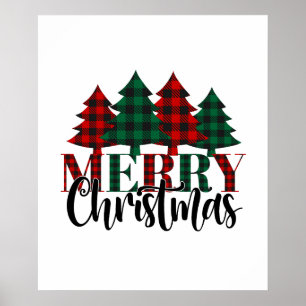 Poster Buffle rouge et vert Plaid Motif Christmas Tree