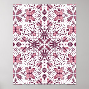 Poster Buissons, magenta foncé et rose sur blanc