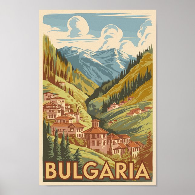 Poster Bulgarie Illustration peinte Voyage Art Vintage (Devant)