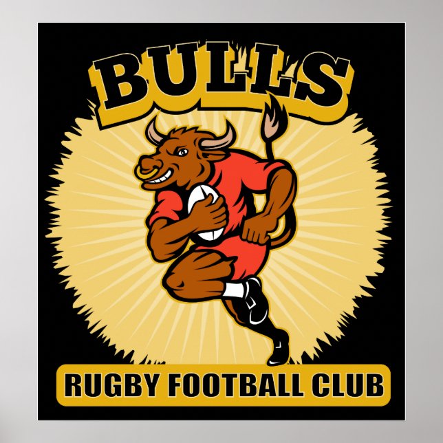 Poster Bull jouer au rugby courir avec baldaquin (Devant)