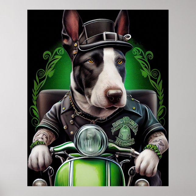 Poster Bull Terrier Chien Conduite Vélo St. Patrick's Day (Devant)