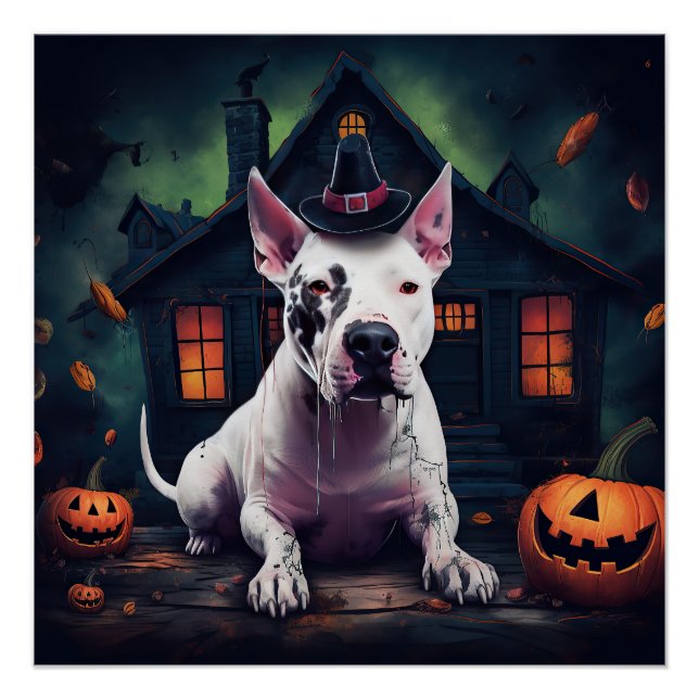 Poster Bull Terrier Citrouille Halloween effroi (Devant)