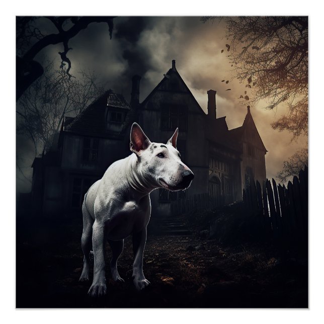 Poster Bull Terrier Halloween effroi (Devant)