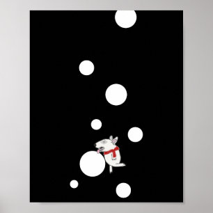Poster Bull Terrier profitant d'une boule de neige