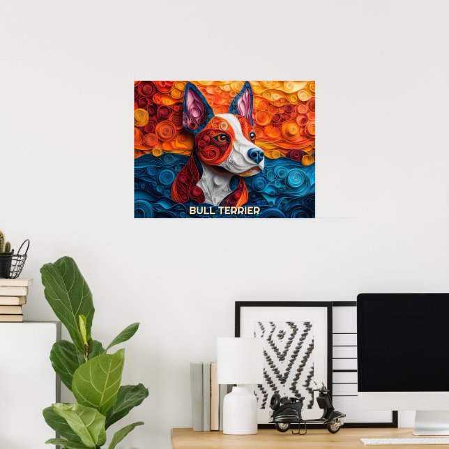 Poster Bull Terrier Quadrillage papier Portrait de chien  (Bureau à domicile)