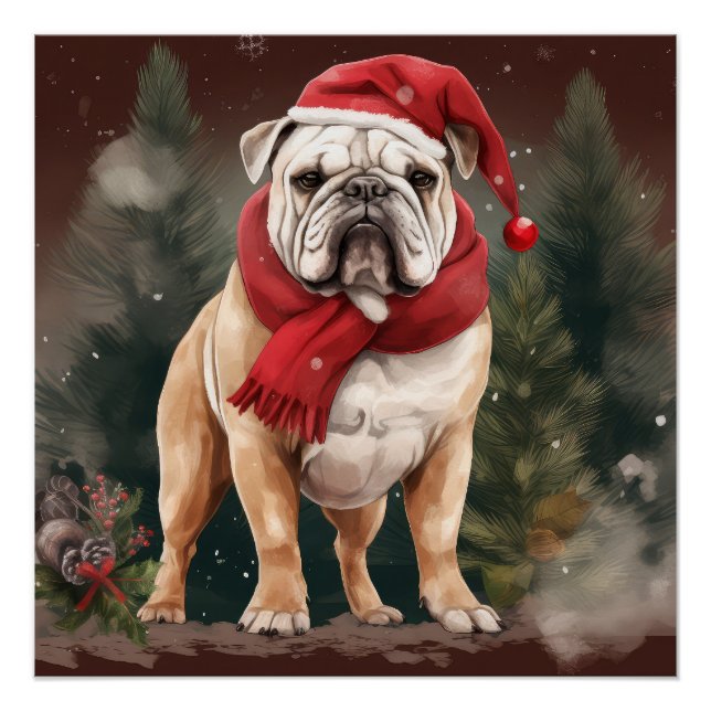 Poster Bulldog à Noël de neige (Devant)