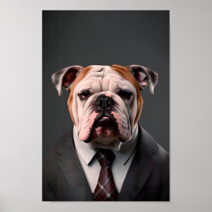 Poster Bulldog anglais en costume   Mon Bulldog Boss