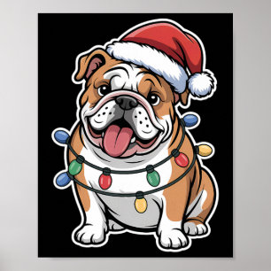 Poster Bulldog Anglais Enveloppé Dans Les Lumières De Noë